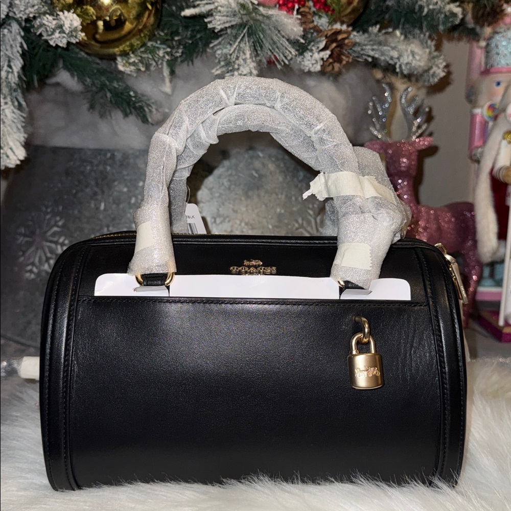 Coach Black Leather Satchel with Padlock Accent